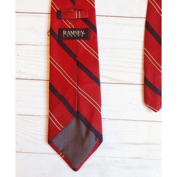 Ramsey London Red with Blue/Tan Stripe Neck Tie - Picture 5 of 7